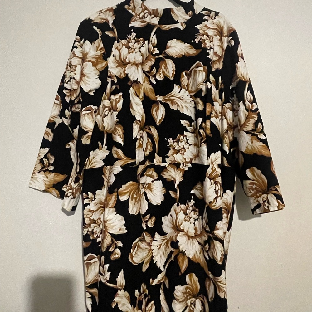 Anthropologie Plus 26 Maeve Black Floral Mock Neck Shift Mini Dress - Picture 6 of 8